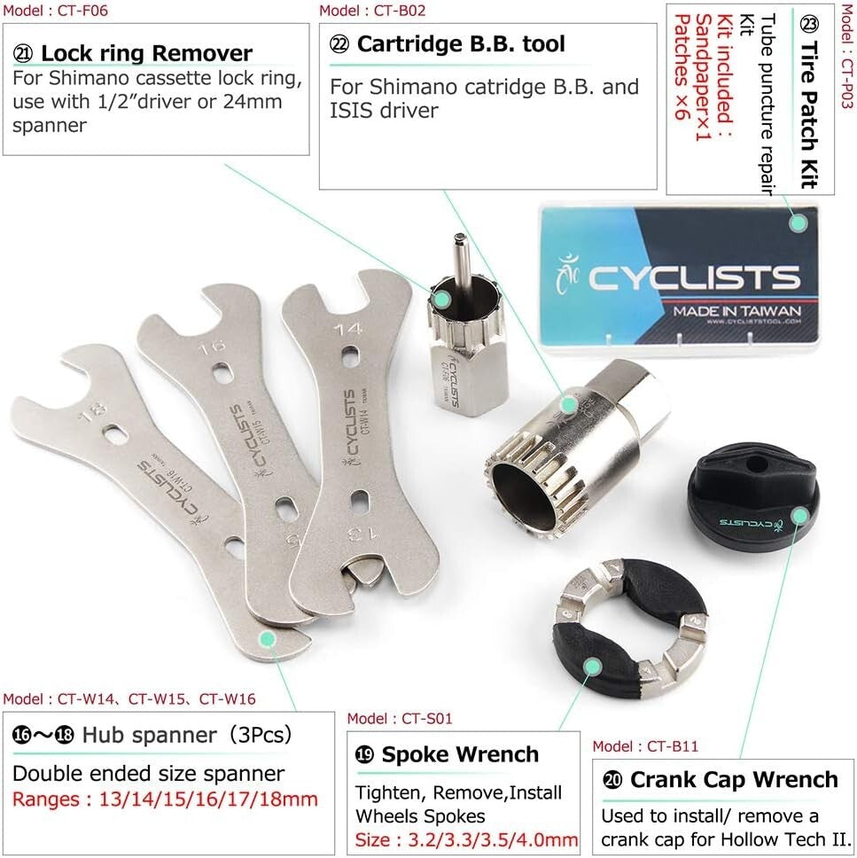 Durable 23-Piece Bicycle Tool Kit - Essential for Home or On-the-Road Repairs