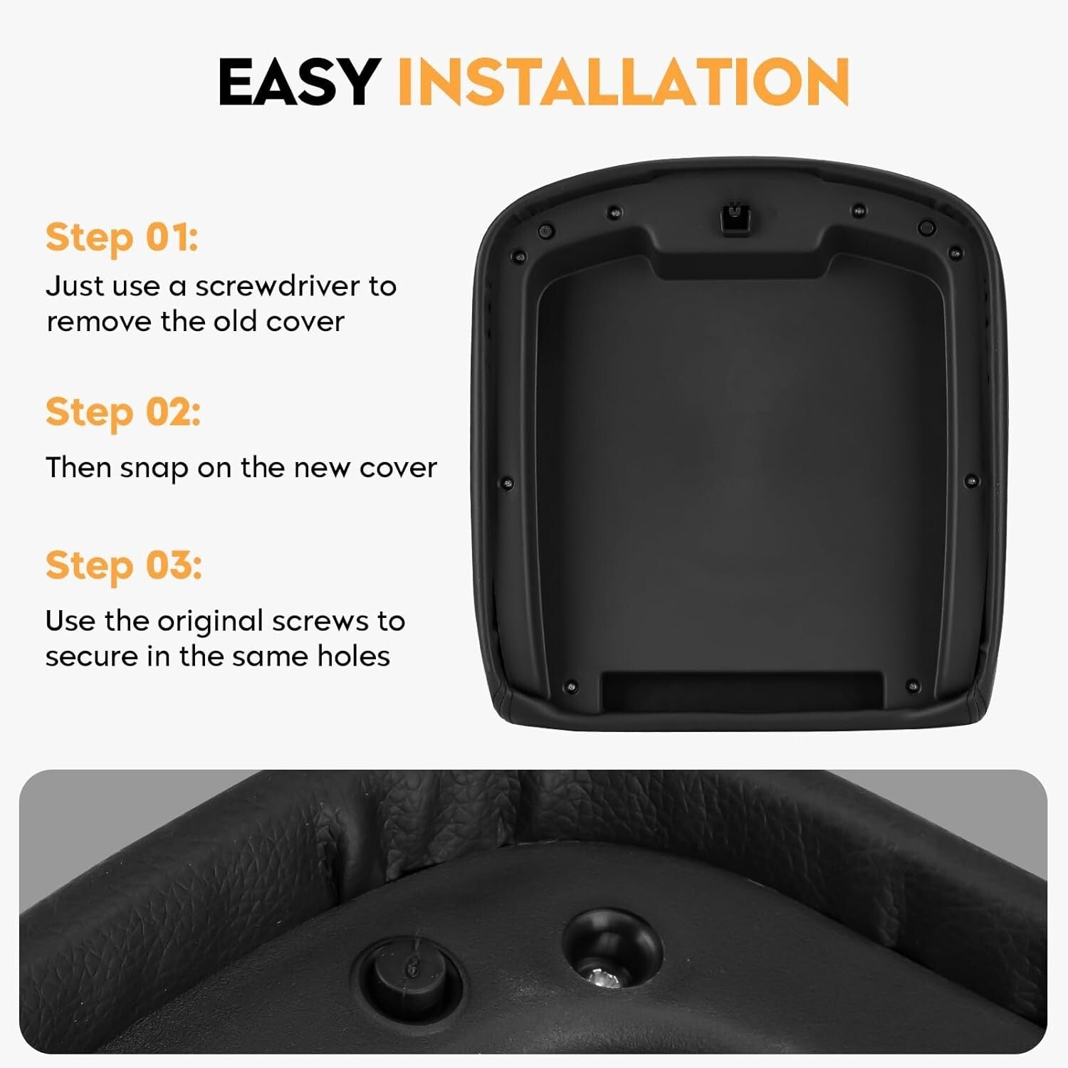 Black Center Console Armrest Lid Cover for Chevy/GMC 07-14 Models - Easy Install