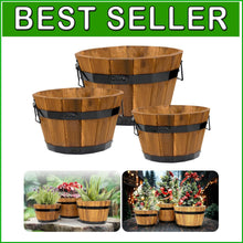 Load image into Gallery viewer, Set of 3 Durable Acacia Wood Flower Boxes with Ergonomic Handles &amp; Drainage