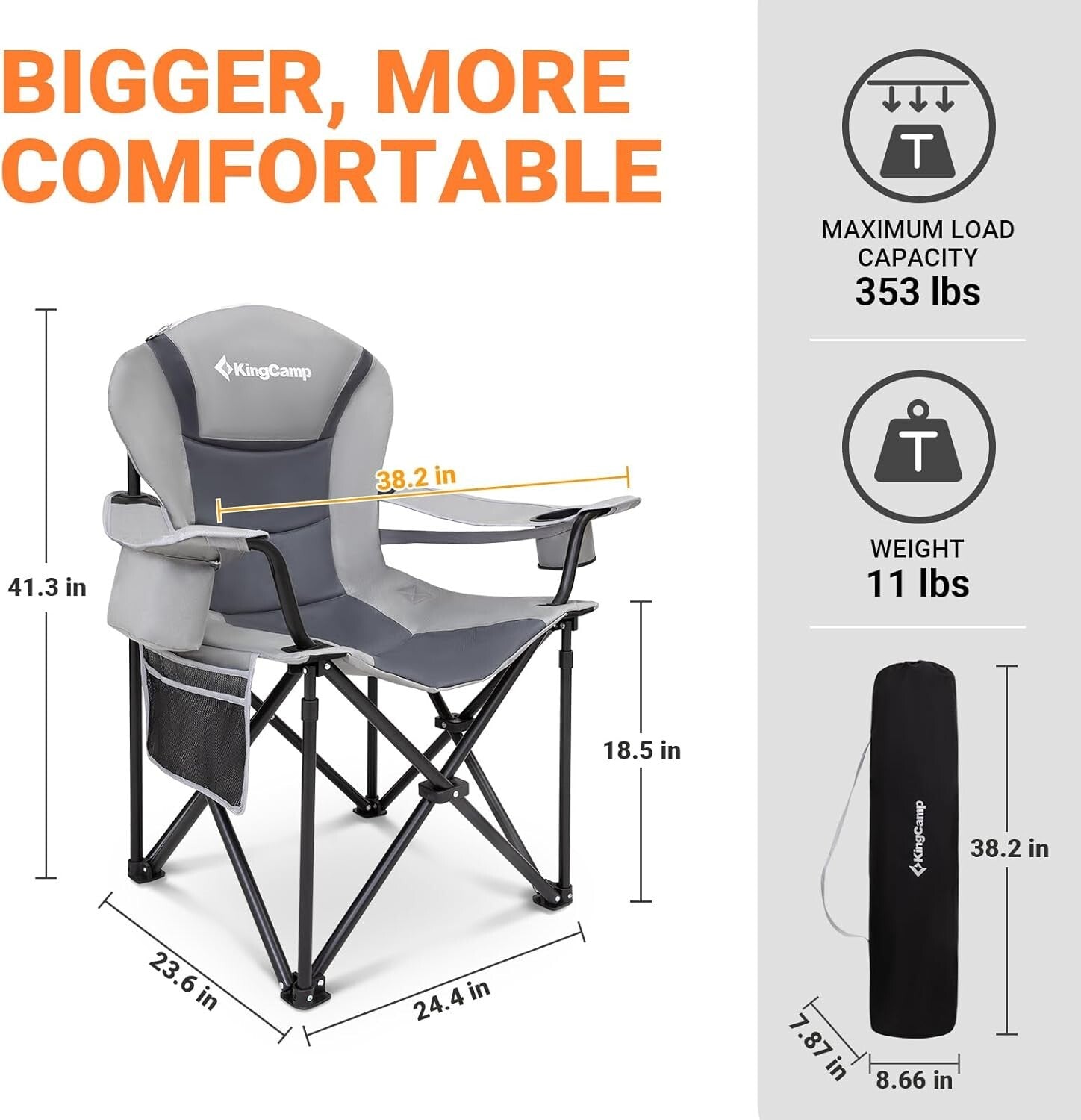 Portable Oversized Chair with Lumbar Support & Cooler Bag for Camping Comfort