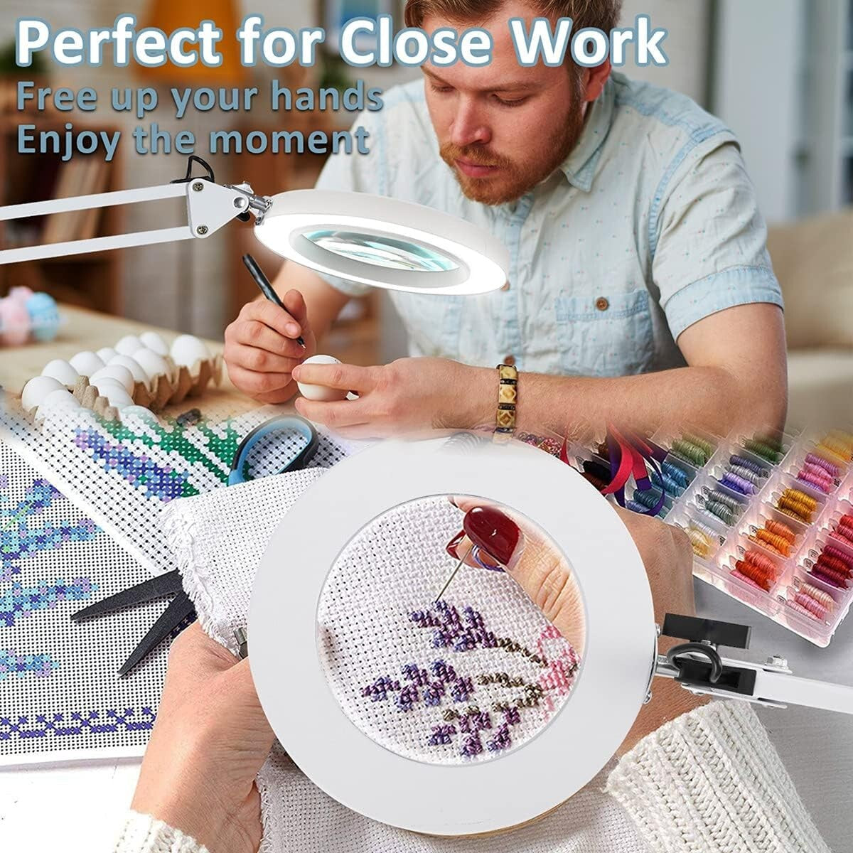 10X Magnifying Lamp with Adjustable Arm & LED Light - Ultimate Craft Companion