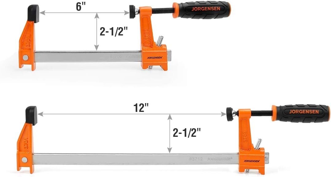 4-Pack Steel Bar Clamps Set, 6-Inch & 12-Inch F-Clamps, 600 Lbs Capacity