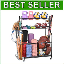 Load image into Gallery viewer, Multifunctional Sports Equipment Garage Organizer with Storage Bins &amp; Bat Rack