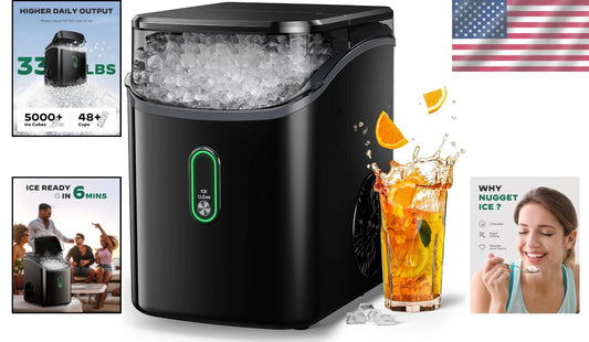 33Lbs Countertop Nugget Ice Maker - Soft Chewable Ice for Refreshing Drinks