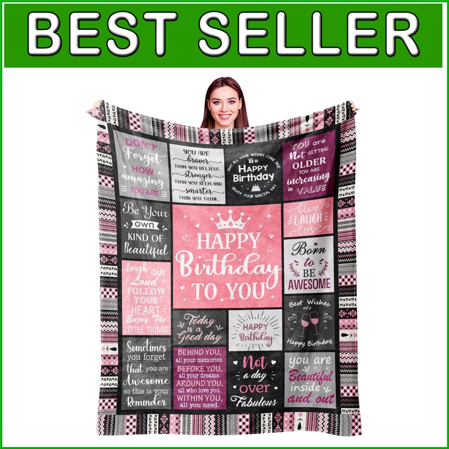 Delightful 80"x60" Fleece Birthday Blanket - Heartwarming Gift for Women