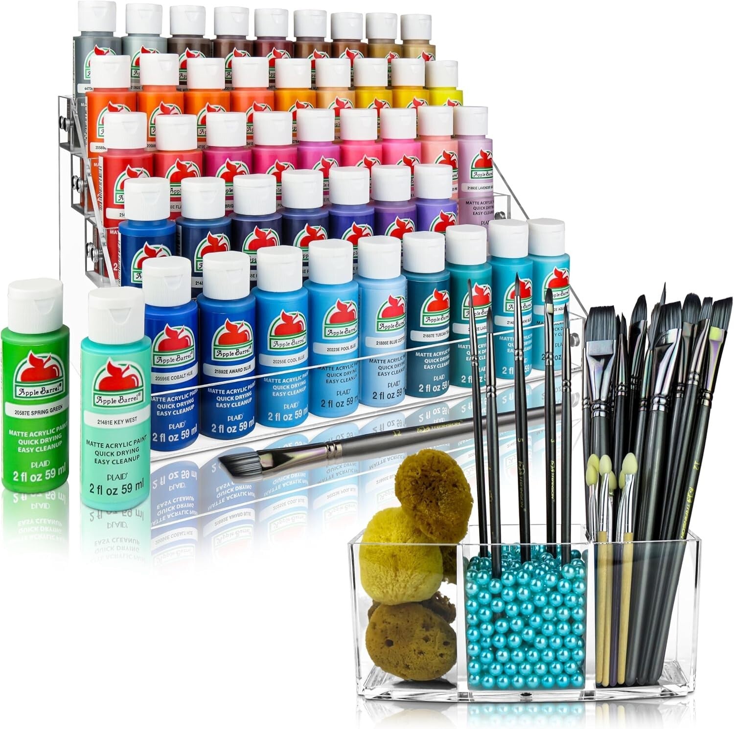 Thick Durable Seafoam Green Paint Organizer with Brush Holder - Portable Design