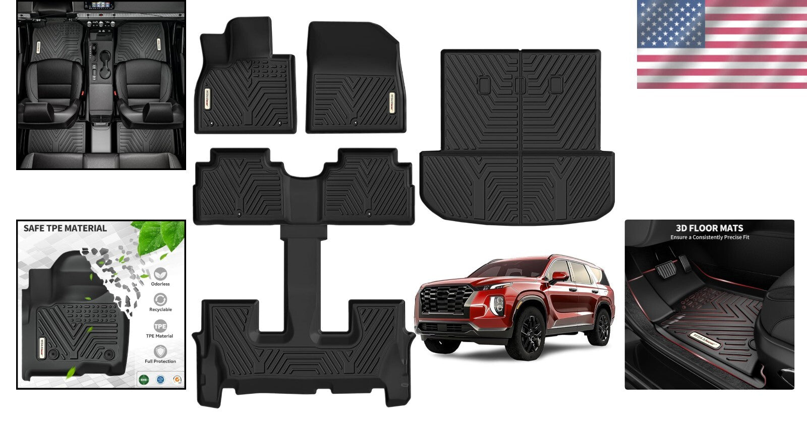 Durable Non-Slip Black Floor Mats for 2020-2025 Hyundai Palisade Bucket Seats