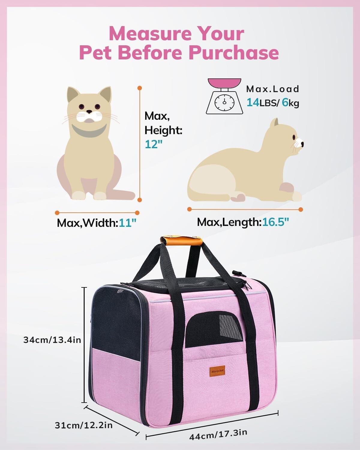 Soft-Sided Cat Carrier for Medium Cats - Spacious & Durable Travel Solution