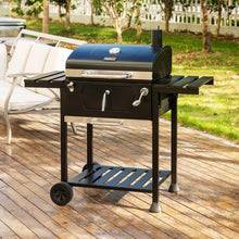 Load image into Gallery viewer, Height-Adjustable 24-Inch Charcoal Grill with Built-in Thermometer &amp; Side Tables