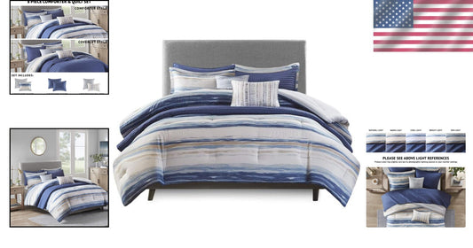 Serene Watercolor Stripe Bedding Set - Includes Comforter and Decorative Pillows