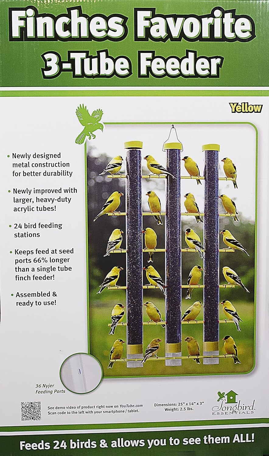 Heavy-Duty 3 Tube Finch Feeder with 24 Feeding Perches - Durable and Easy Clean