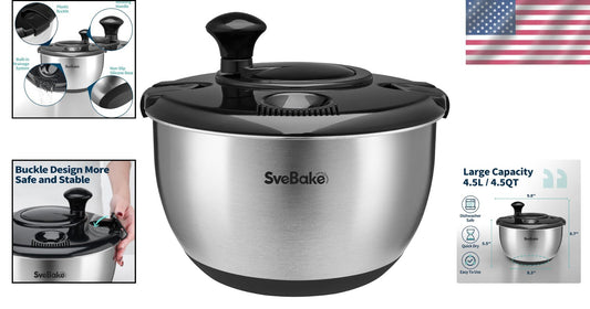 Dishwasher Safe Stainless Steel Salad Dryer with Precision Crank & Non-Slip Base