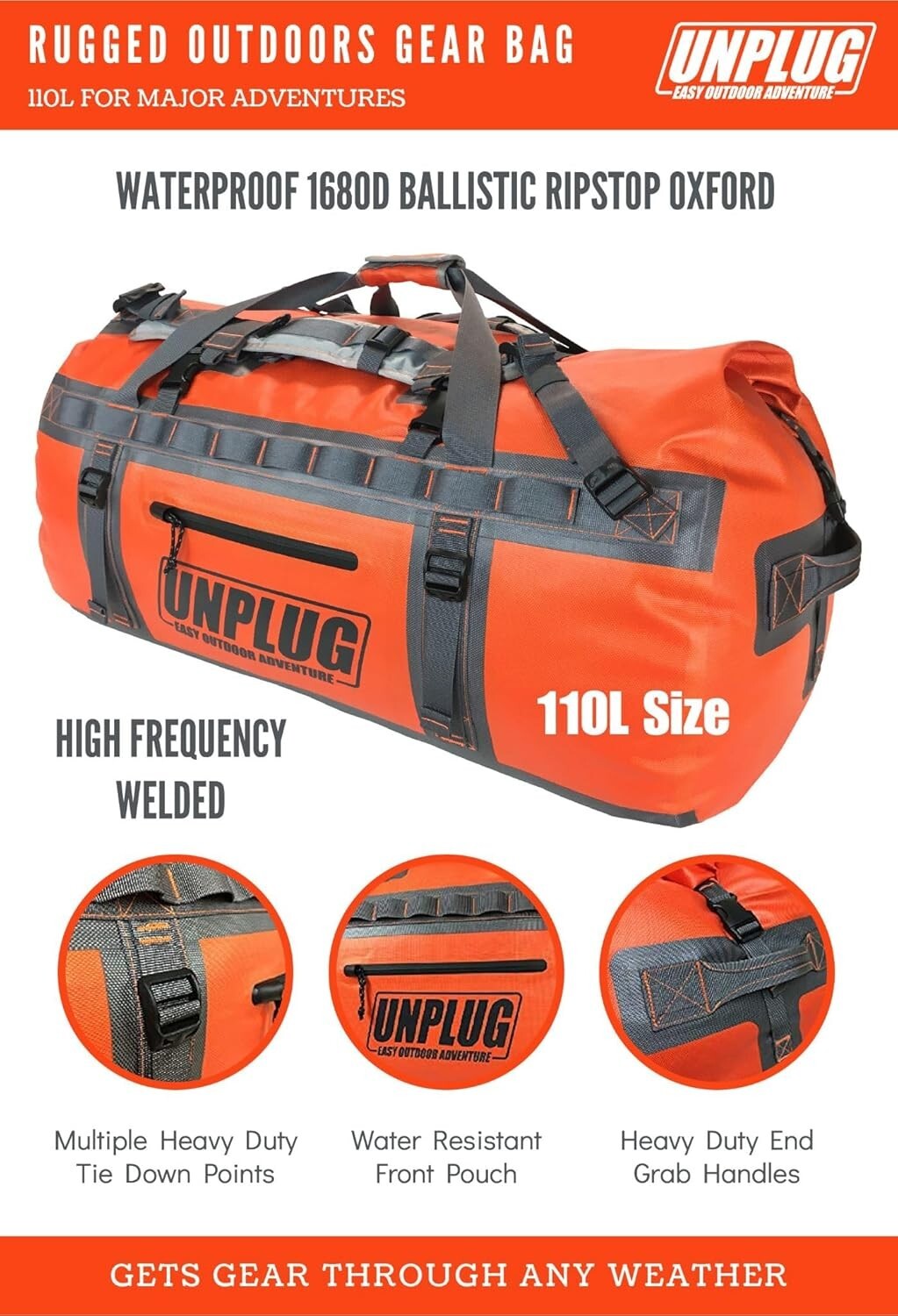 Heavy Duty Outdoor Duffle Bag - Waterproof for Motorcycling, Hunting, & More