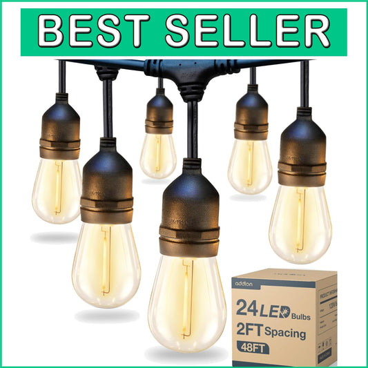 Elegant 48FT LED Outdoor String Lights with 25 Shatterproof Bulbs - Black Cord
