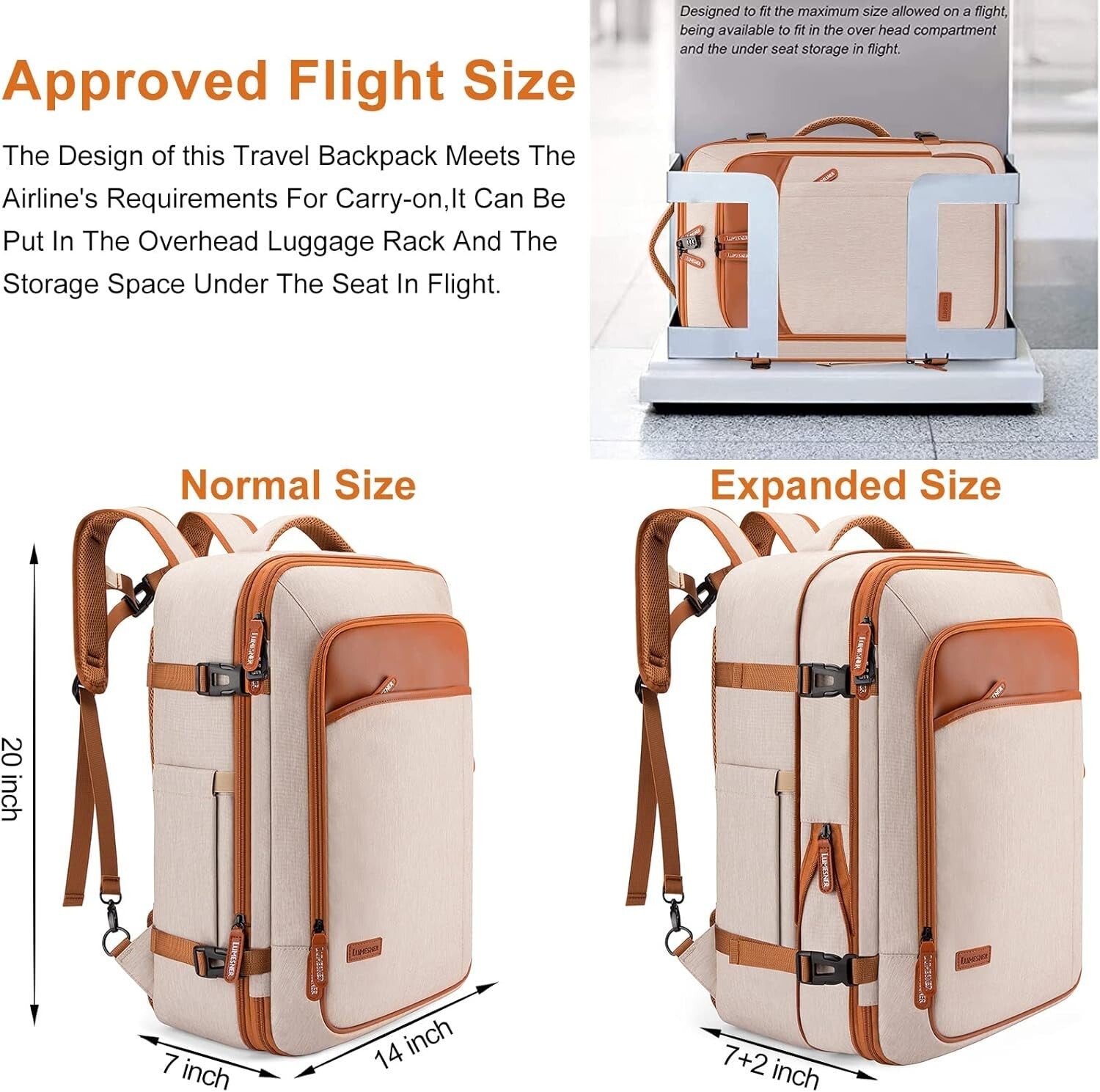 Expandable 40L Travel Backpack for Men & Women - Water Resistant & Stylish Beige