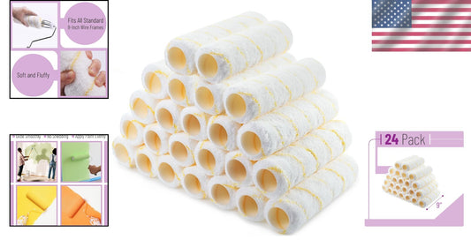Durable and Washable 9 Inch Paint Roller Covers - 24 Pack for All Projects