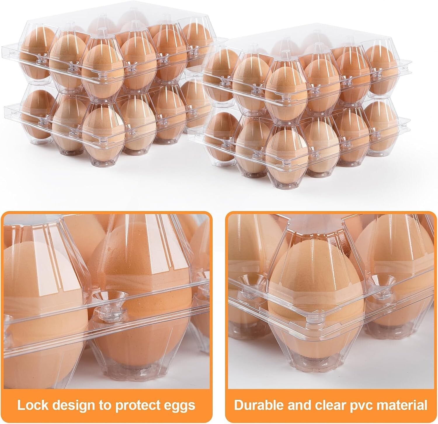 Eco-Friendly 12 Count Egg Cartons - 160 Clear Plastic Trays for Fresh Eggs