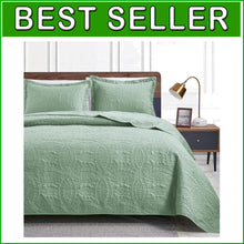Load image into Gallery viewer, Elegant King Size Quilt Set - 3-Piece Sage Bedspread with Modern Coin Pattern
