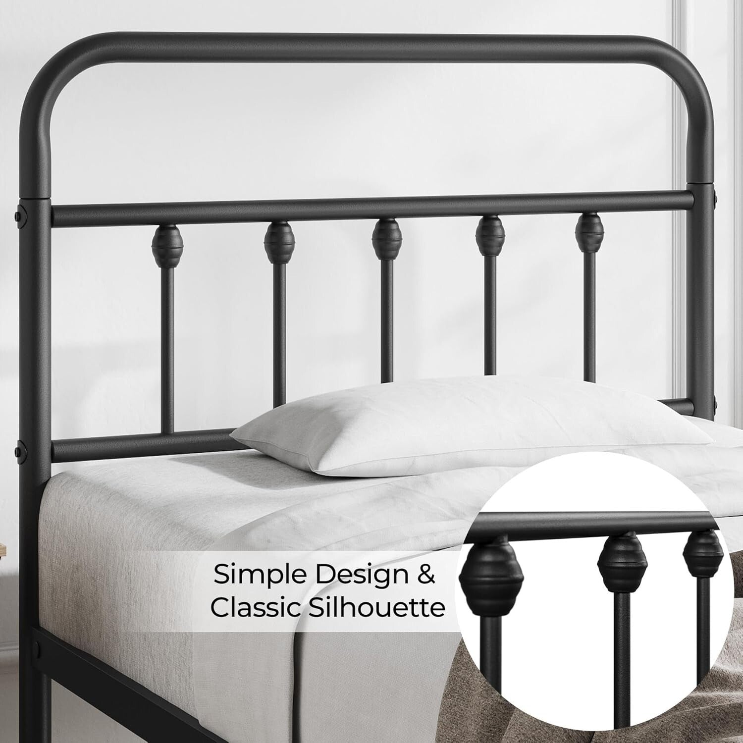 Twin Iron Metal Bed Frame with Victorian Style and Under-Bed Storage - Black