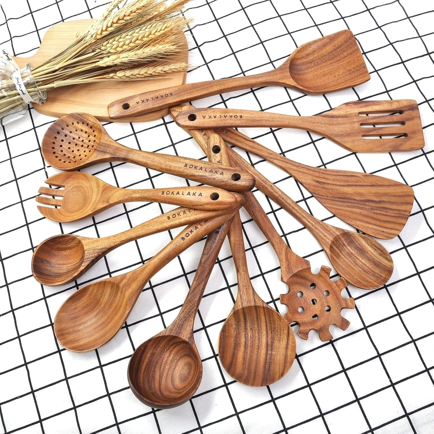 Elegant 11-Piece Teak Wooden Kitchen Utensils Set - High Heat Resistant Tools