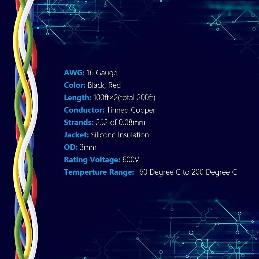 Flexible 16 Gauge Silicone Wire Spool - 100ft Each, Ideal for Electrical Uses