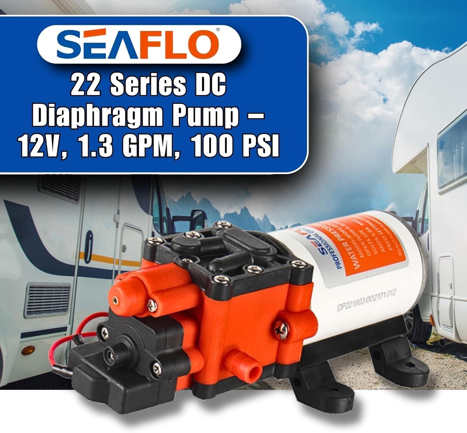 12V Diaphragm Water Pump - 1.3 GPM, 100 PSI for Marine & RV Applications