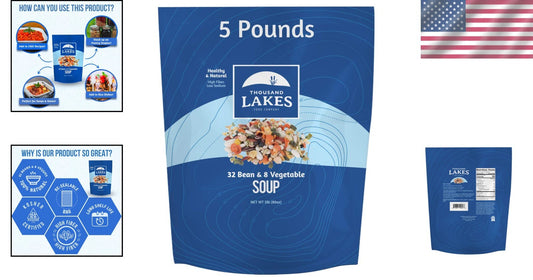 Delicious Low Sodium 32 Bean & 8 Vegetable Dry Soup Mix - 5 lbs - 100+ Servings