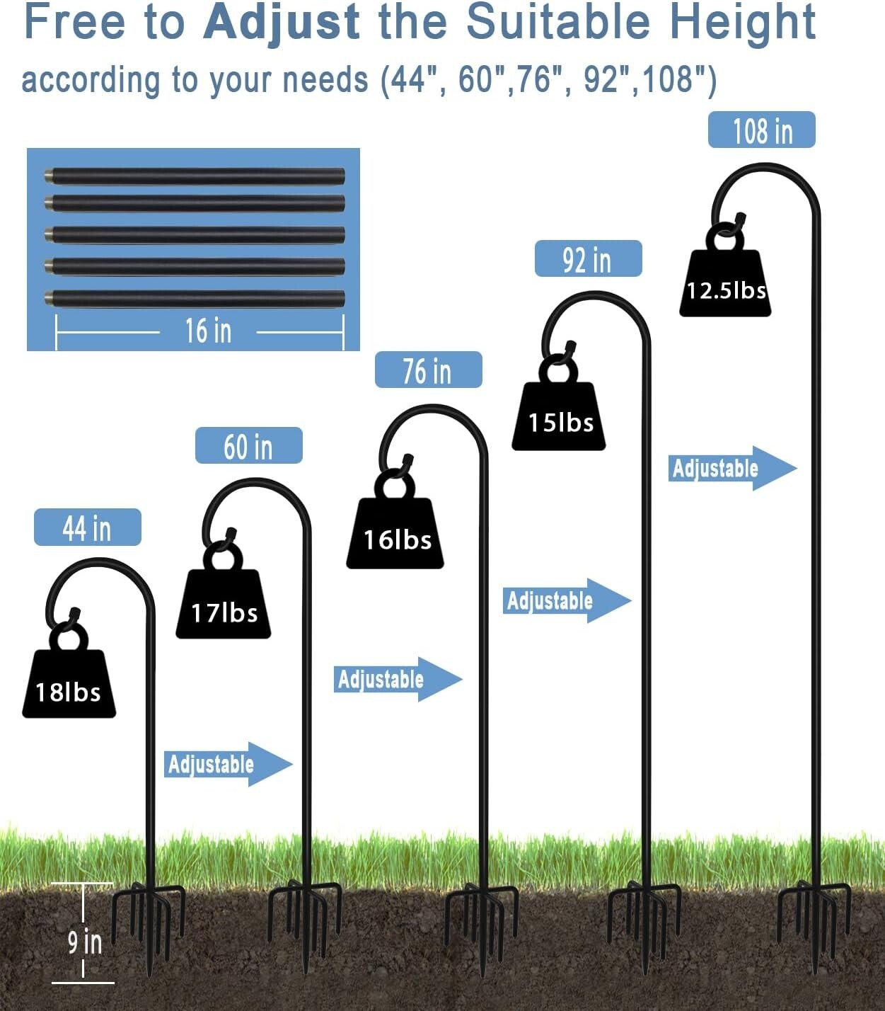 Elegant 108-Inch Shepherd Hook for Bird Feeders and Wedding Decor - Matte Black