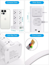 Load image into Gallery viewer, 17-in-1 Power Strip Tower with Wireless Charger &amp; 10FT Extension Cord, White
