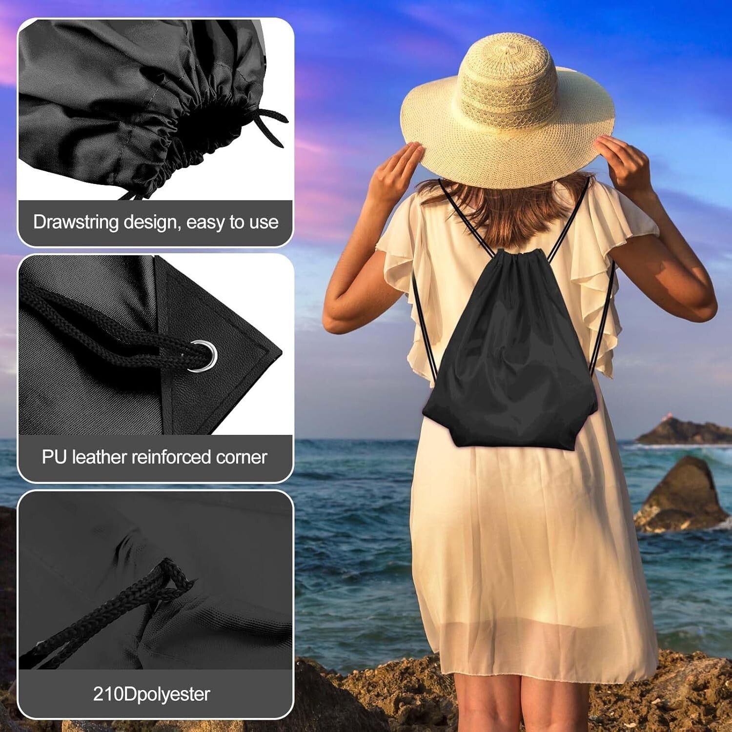 Durable 50 Pcs Black Drawstring Backpack Bulk - Perfect for Gym & Outdoor Fun