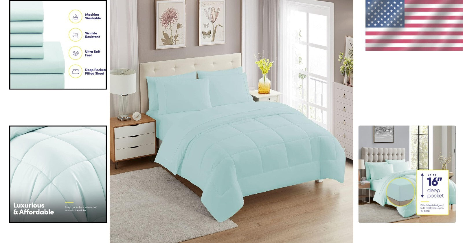 Transform Your Bedroom with This Aqua 7-Piece Comforter Set - Luxury Design