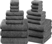 Load image into Gallery viewer, Complete 18-Piece Grey Cotton Bath Towel Set - Soft &amp; Absorbent Essentials