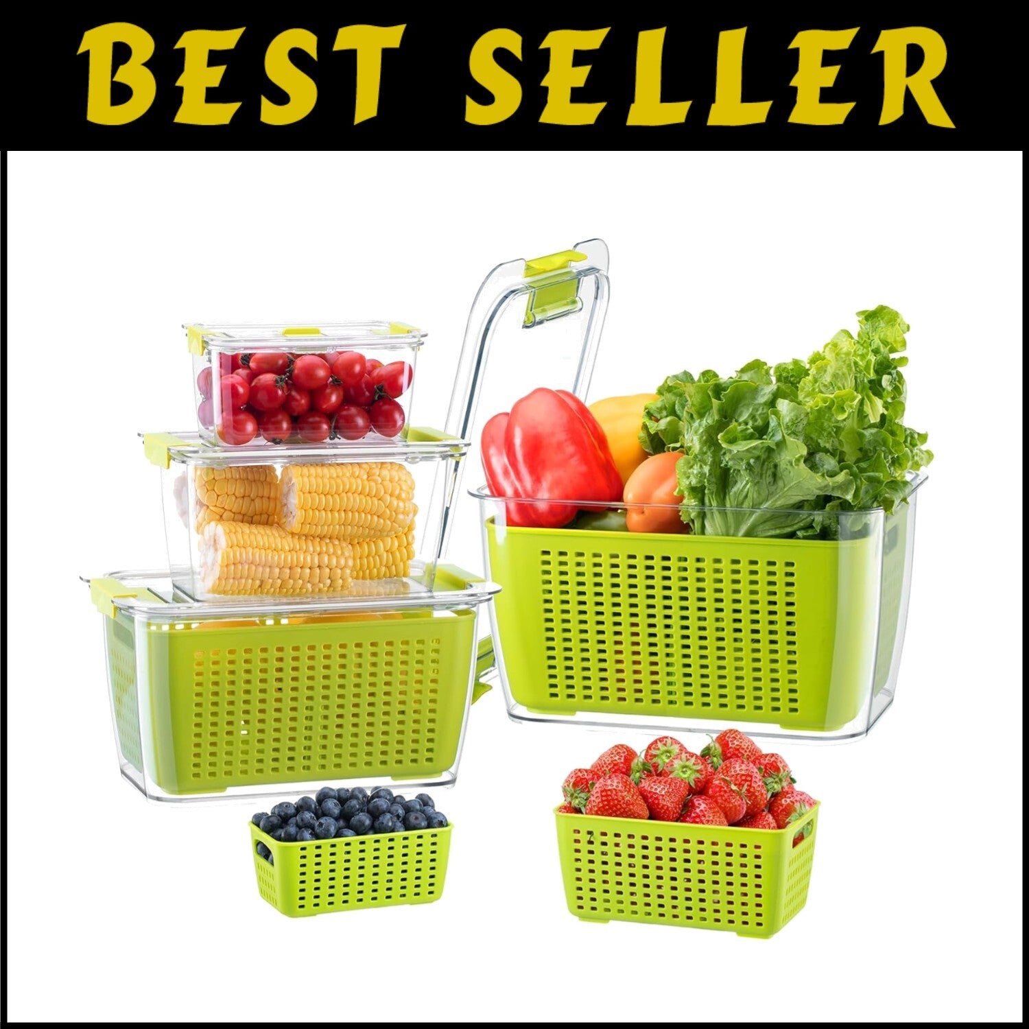 Keep Fruits and Vegetables Fresh - 4 Large BPA-Free Storage Containers with Lids