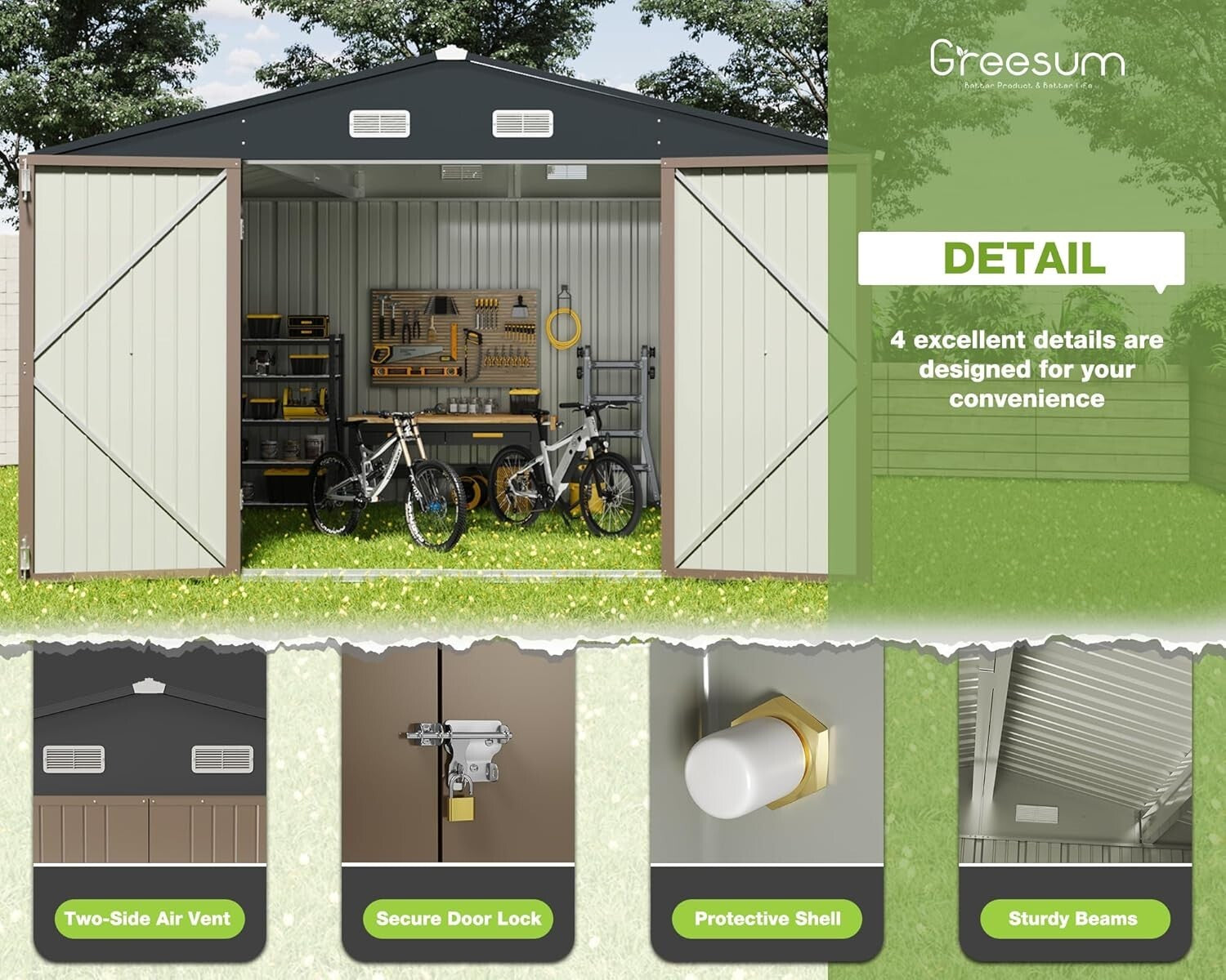 Durable 10' x 8' Utility Tool Shed - Weather-Resistant with Sloped Roof Design