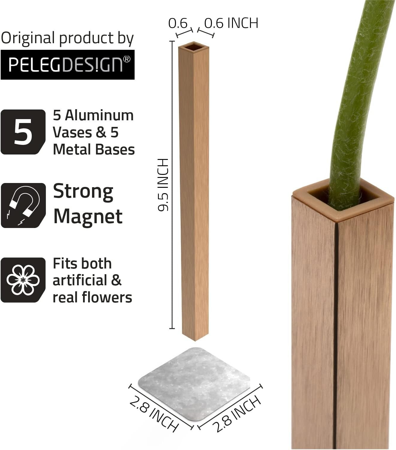 Elegant Magnetic Vases Set of 5 - Perfect for Flowers and Centerpieces