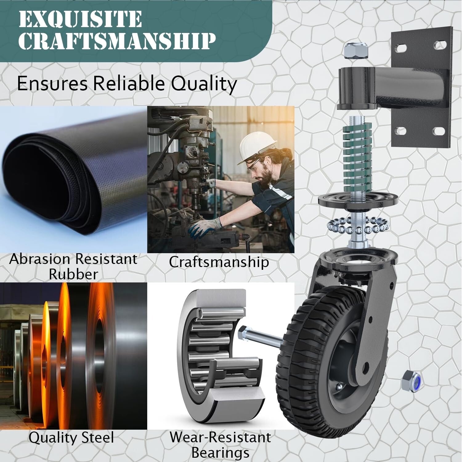 Durable Rubber Caster Wheels for Gates - 6-Inch, 500lb Load Capacity (2-Pack)