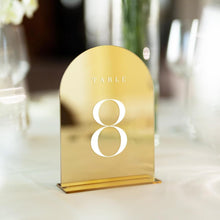 Load image into Gallery viewer, Elegant Gold Mirror Wedding Table Numbers 1-15 with Sturdy Acrylic Stands