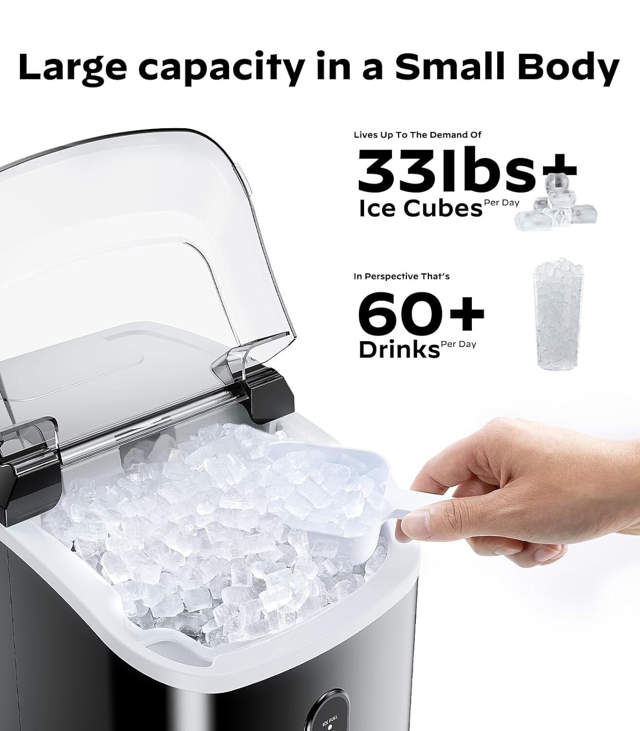 33 lbs Nugget Ice Maker - Fast, Portable Ice Solution with Self-Cleaning Feature
