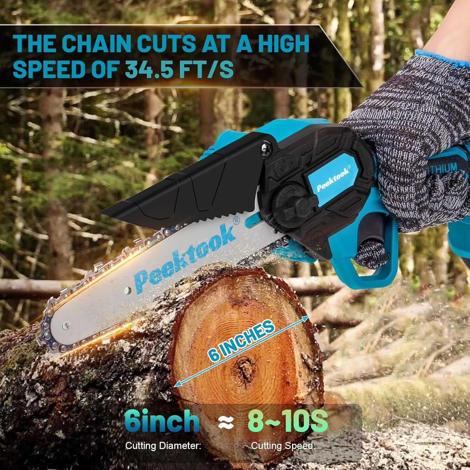Cordless 6-Inch Mini Chainsaw - Lightweight Electric Chainsaw with 2 Batteries