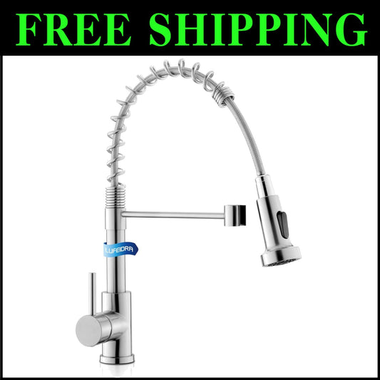 Brushed Nickel Kitchen Faucet with Pull Down Sprayer & High Arc - Easy Install