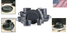 Load image into Gallery viewer, Hand-Painted Gray Matte Stoneware Dining Set for 8 - Dishwasher Safe &amp; Stylish