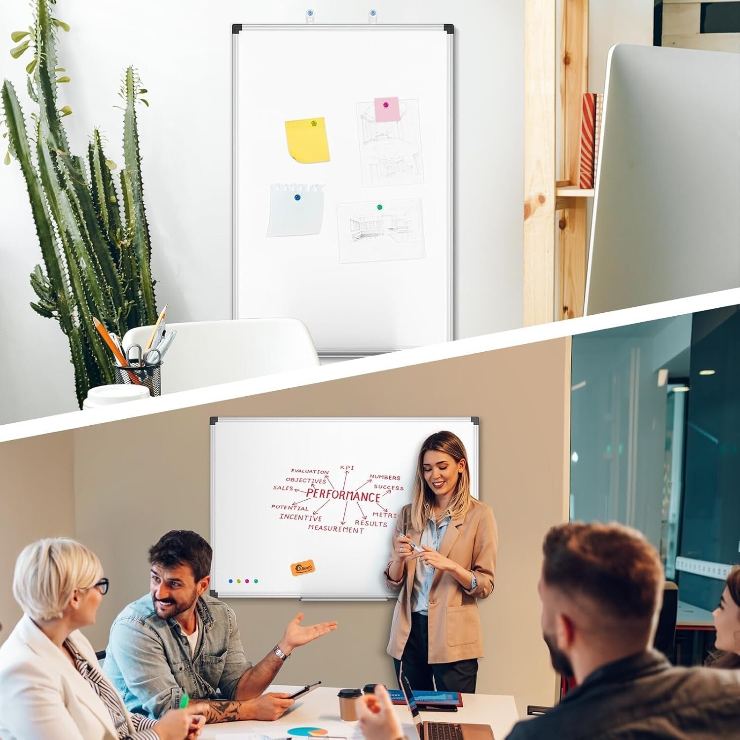 Flexibly Mounted Aluminum Whiteboard - Smooth Writing for Classroom & Office