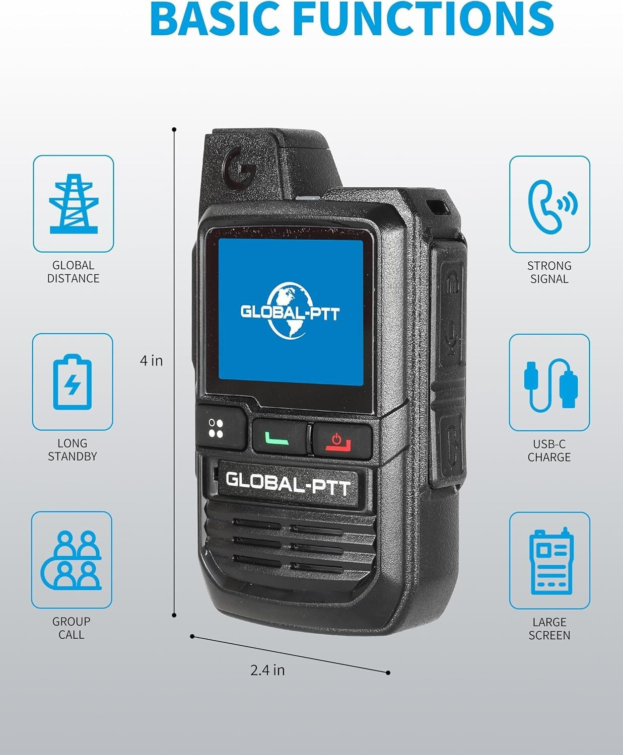 2-Pack Global Walkie Talkies - Push-to-Talk Cellular Radios with Unlimited Range