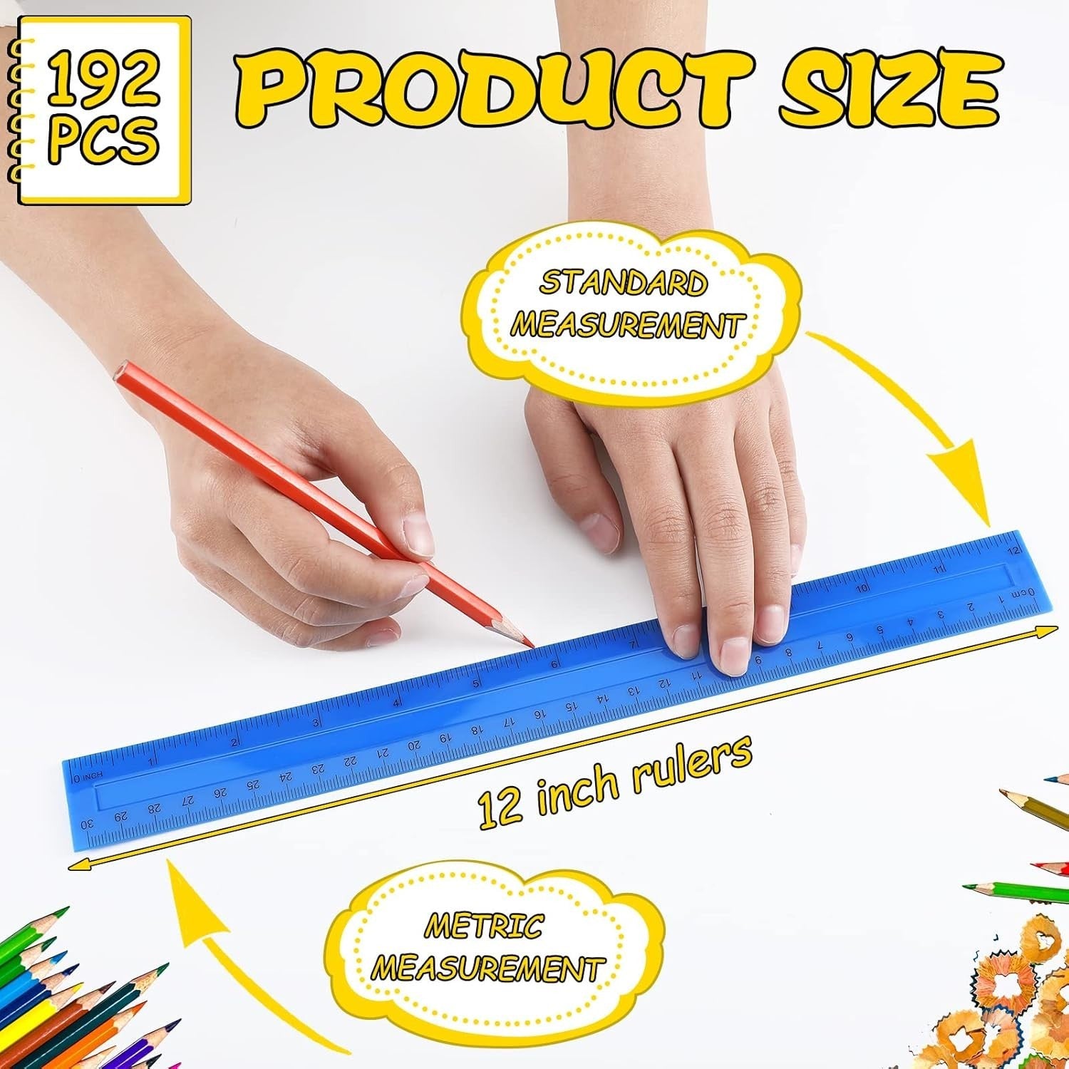 192 Pack Colorful Transparent 12-Inch Rulers for Classroom & Office Supplies
