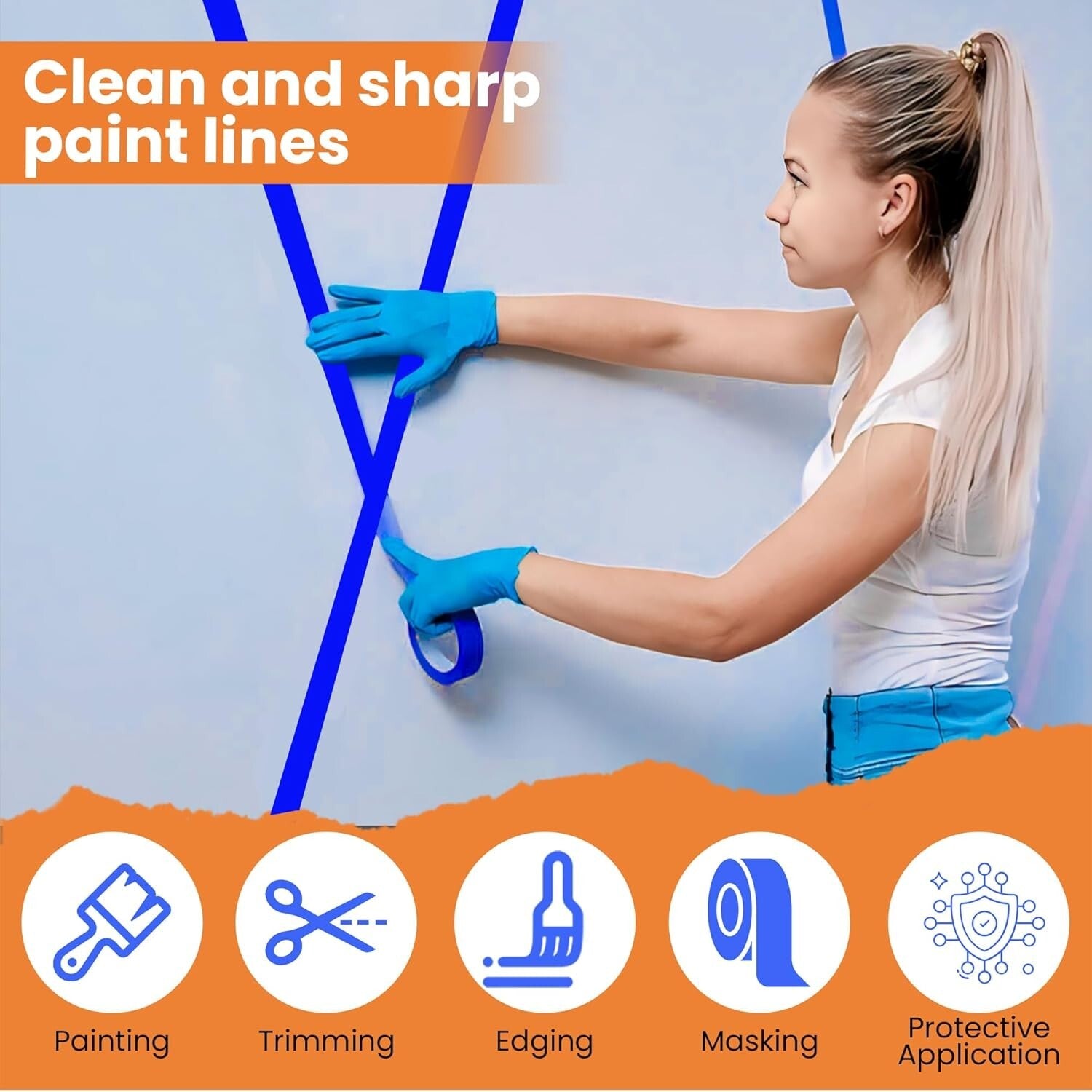 1.5 Inch Blue Painters Tape - 24 Rolls, Residue-Free for Perfect Paint Lines