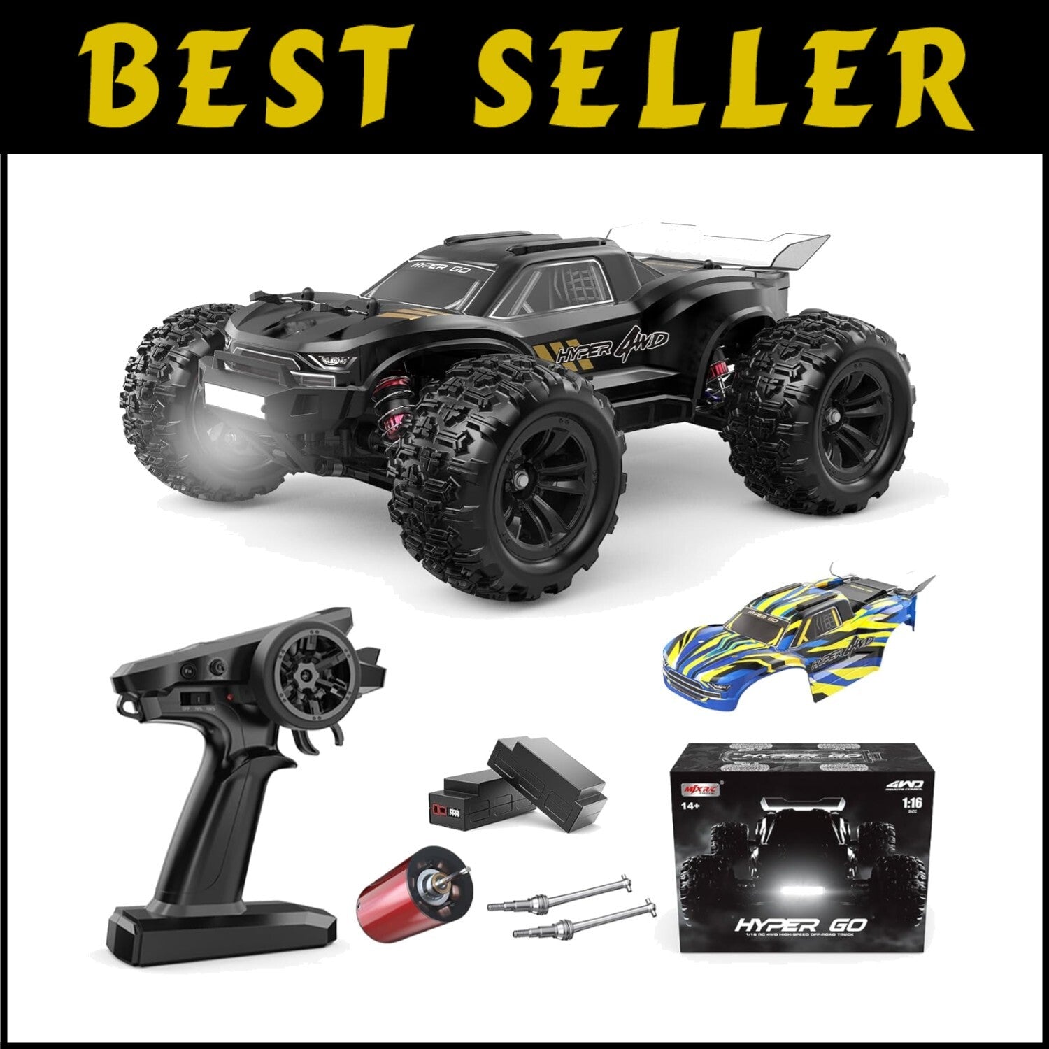 1/16 High-Speed Brushless RC Car, 42mph Off-Road Truck with Dual LiPo Batteries