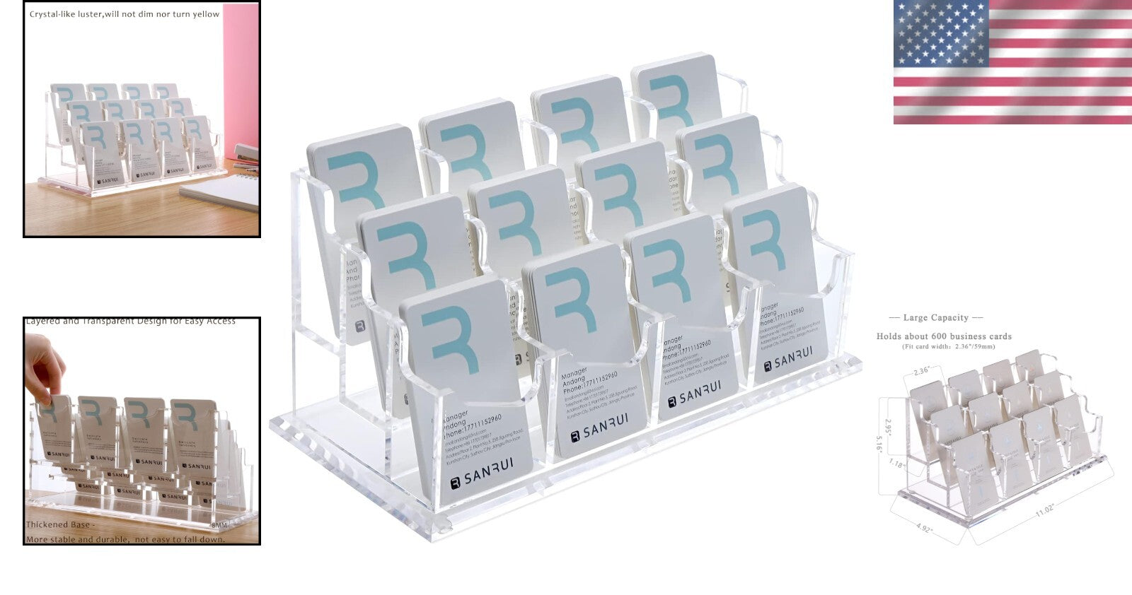Elegant 3-Tier Acrylic Business Card Holder - Clear Display for Professionals