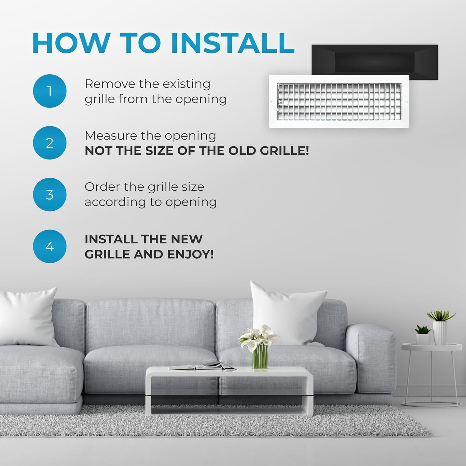 18 x 6 Inch Adjustable Air Vent Grille, Rust-Resistant and Elegant White Finish