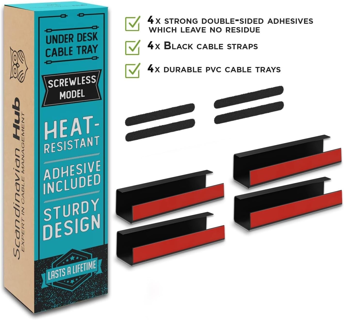 Compact and Sturdy No-Drill Cable Organizer - Black Trays for Clean Workspaces