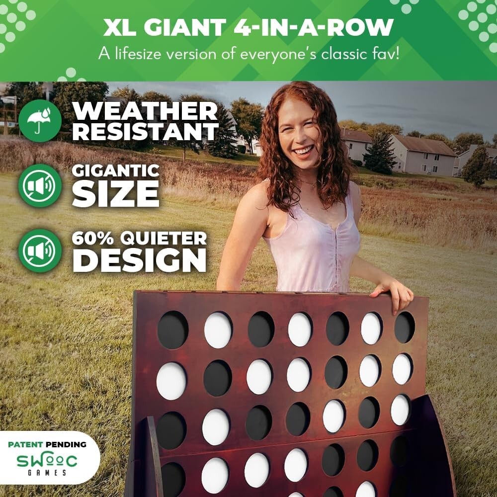 Giant Connect 4 Outdoor Game - 4ft x 3ft with 60% Quieter Design & Carrying Bag